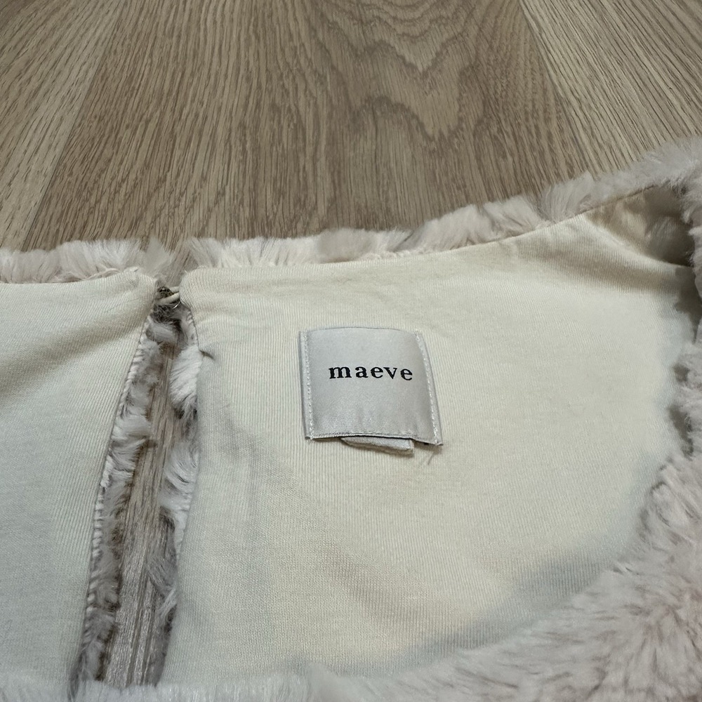 Maeve By Anthropologie Faux Fur T Shirt Cropped Short Sleeve Ivory Women's 1X - Picture 3 of 8